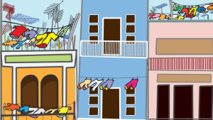 Saigon Street Food Scene #1-rooftop antennas and clotheslines
