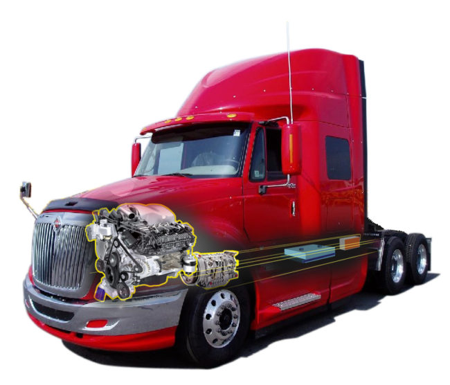 Prostar truck cut-away: diesel engine electric motor option