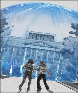 Concept illustration: University library force field scene