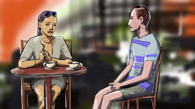 Engaging Conversation At Panera - Digital painting by Cuong Huynh Storyboard Artist