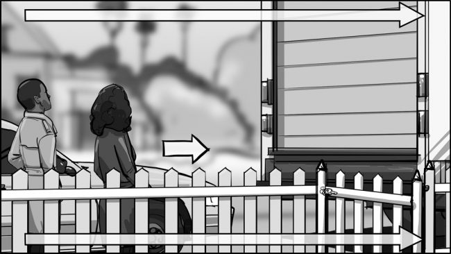 Black-ish Moving storyboard-10A Version 1: Wider blocking with fence